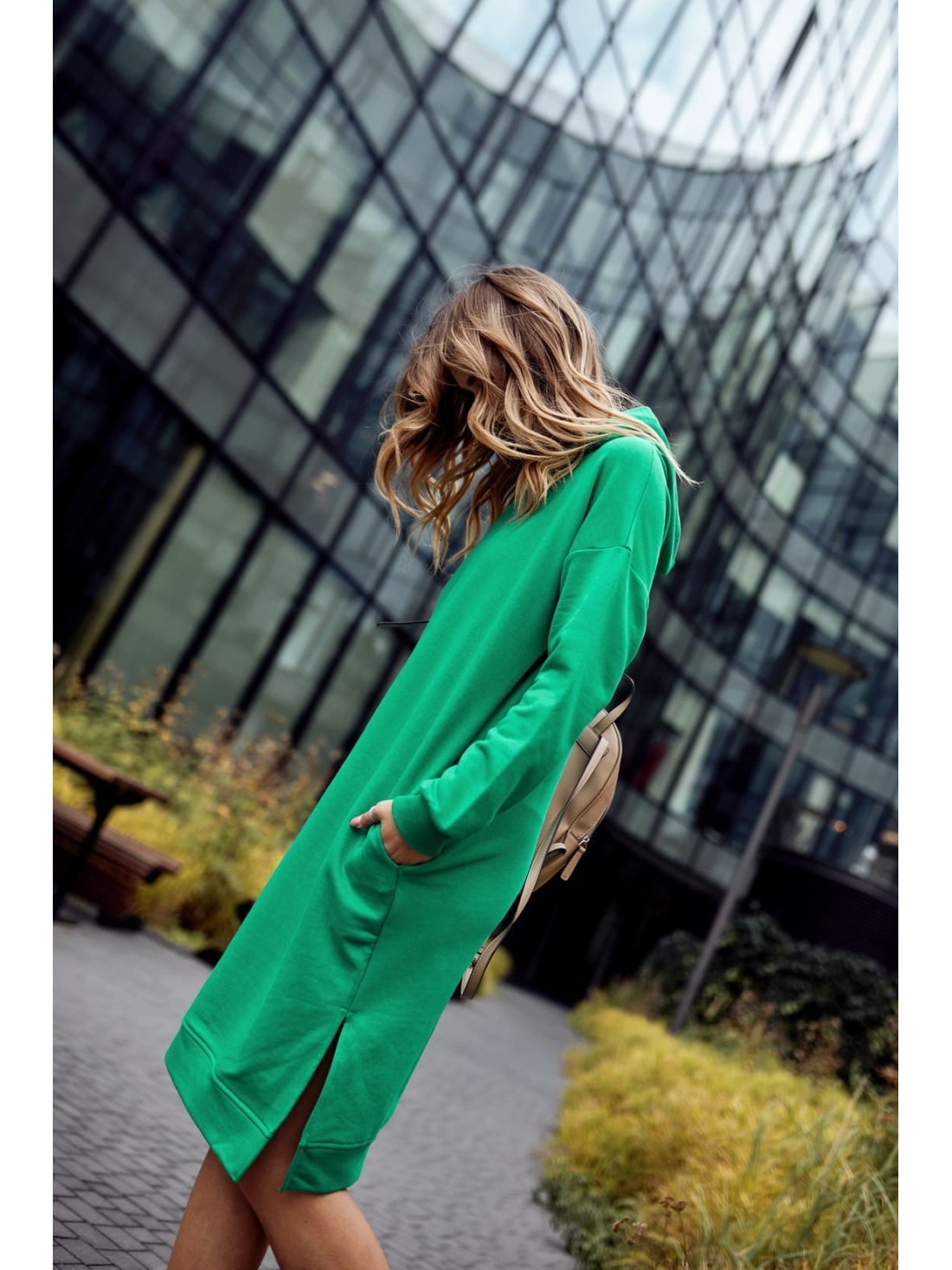 Rochie sport midi cu gluga, verde FI725 - Magazin online - Boutique